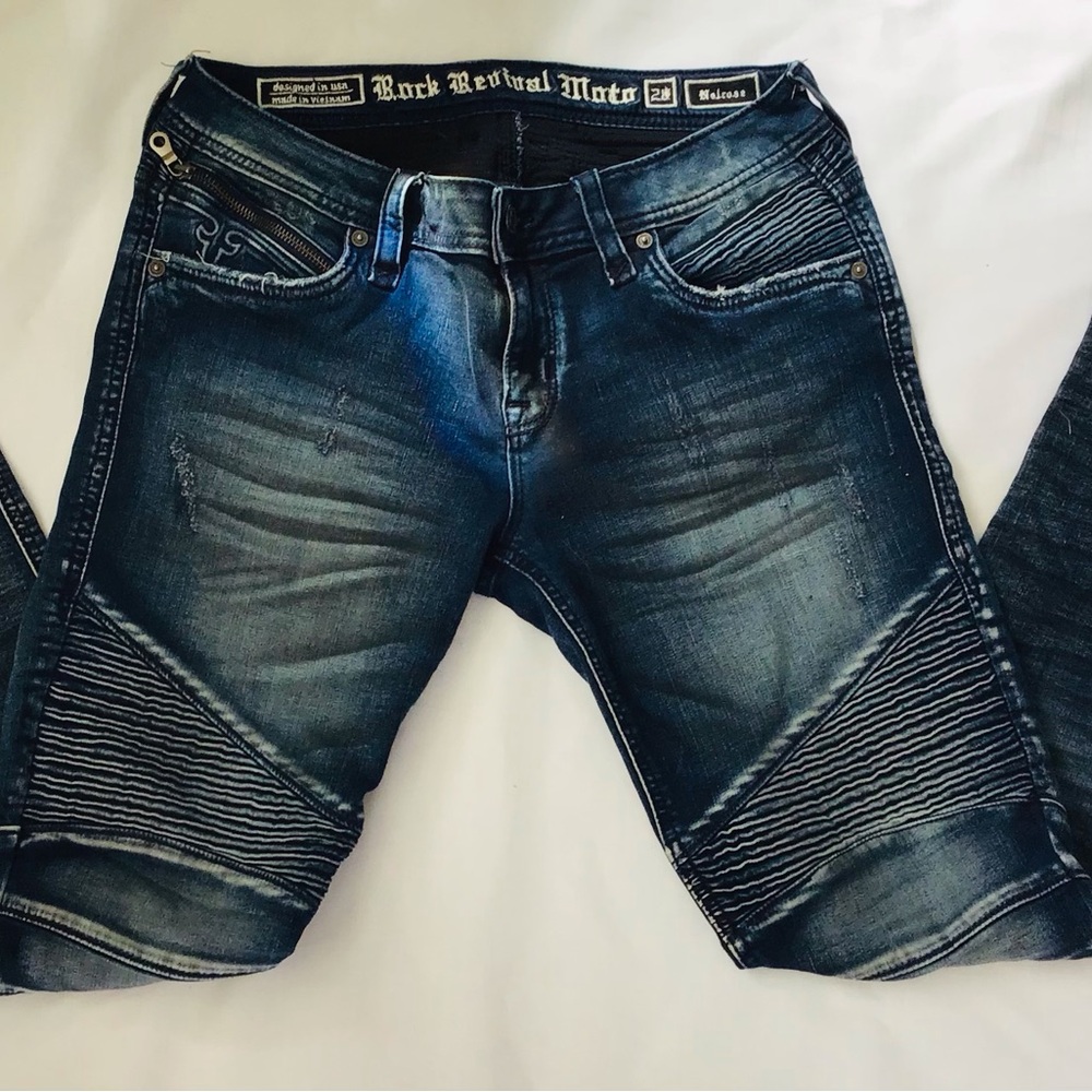 Rock Revival Women's Dark Blue Skinny Moto Jeans sz 28 - Picture 3 of 15